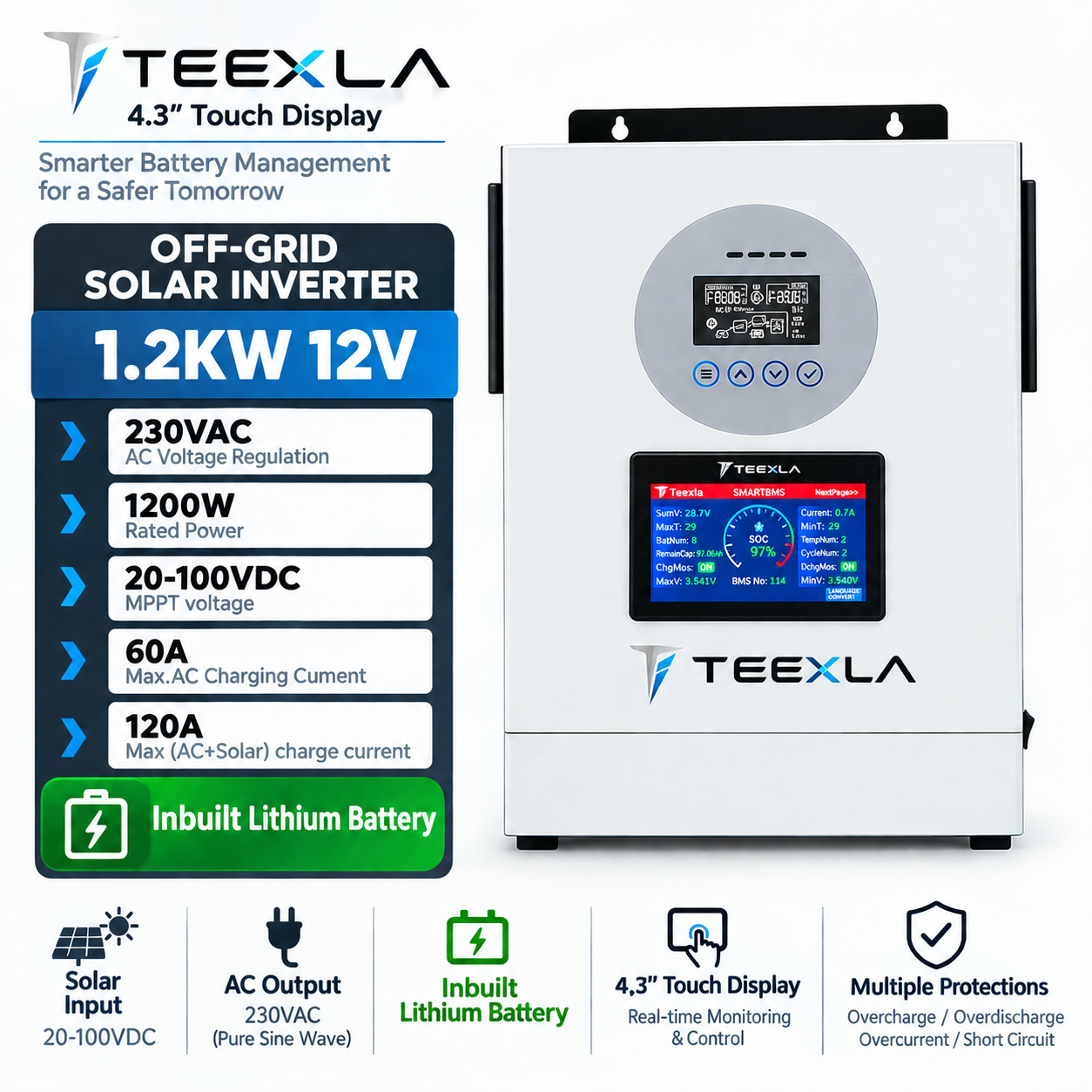 Teexla 1.2kw solar hybrid inverter combo